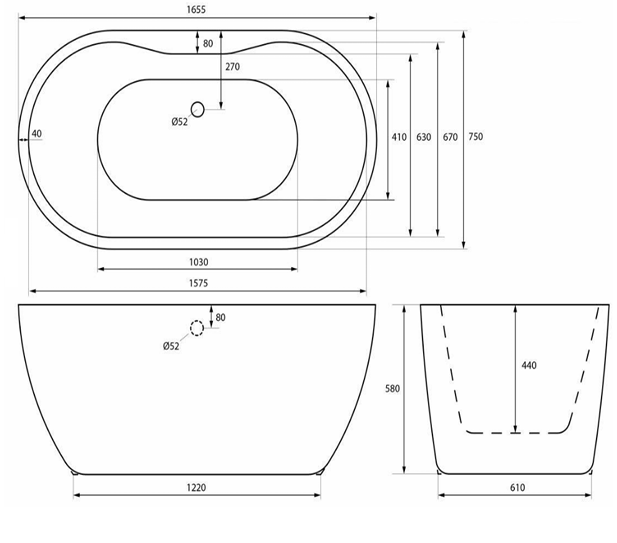 Alc Free Standing Bath 1655 x 750mm