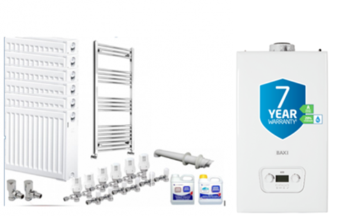 Baxi 600 series 624/630 and 636 Combi Central Heating Pack Including 7 Radiators