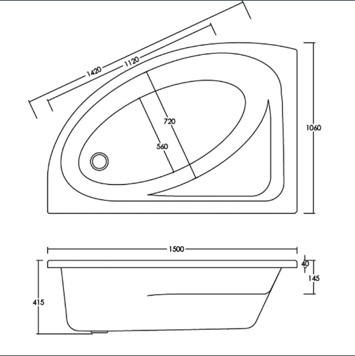 Offset Corner Bath 1500 x 1050mm and Panel
