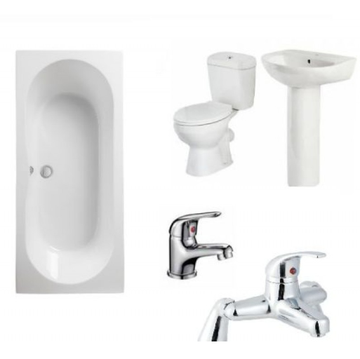 Bathroom Suite 1800 x 800 mm Double End Round Bath + Toilet + Sink
