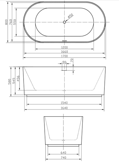 Flu 1700mm Freestanding Bath