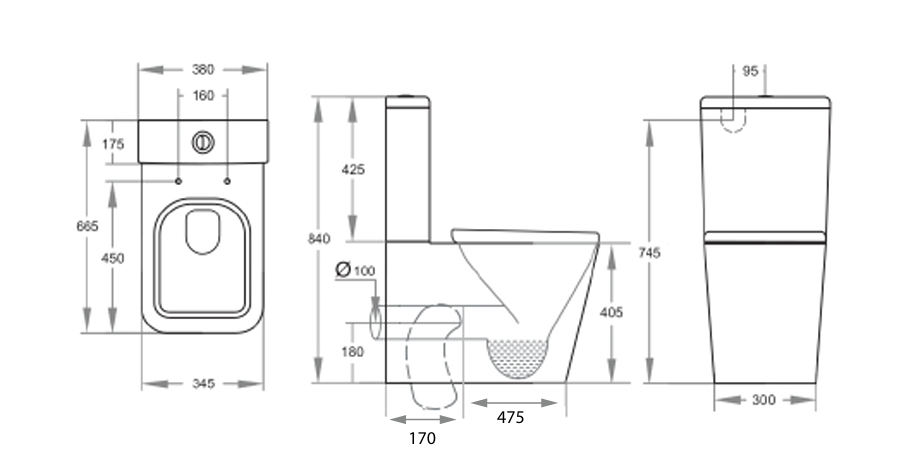 GEN Square Rimless Toilet and 550mm Basin Set Including Seat