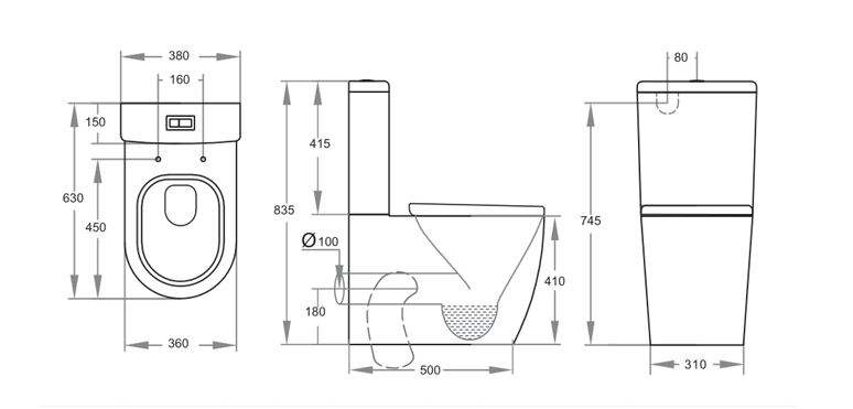 GEN Round Shape Rimless Close to Wall Pan and Cistern Including Seat