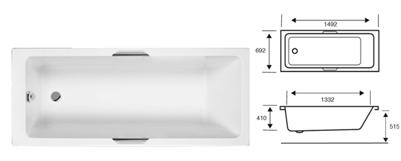 INT CARRON Twin Grip SE Bath available in 1500/1600/1650/1700/1750/1800mm Length