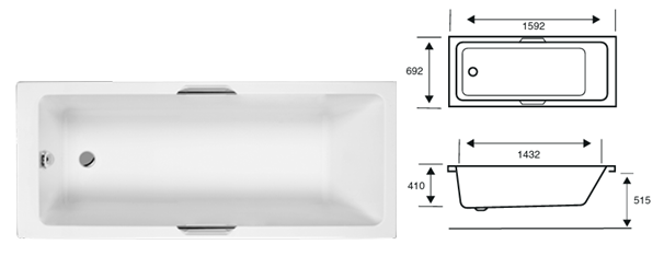 INT CARRON Twin Grip SE Bath available in 1500/1600/1650/1700/1750/1800mm Length