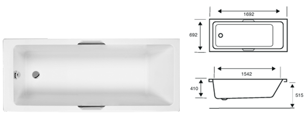 INT CARRON Twin Grip SE Bath available in 1500/1600/1650/1700/1750/1800mm Length