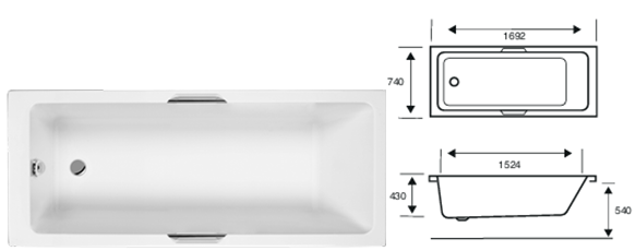 INT CARRON Twin Grip SE Bath available in 1500/1600/1650/1700/1750/1800mm Length