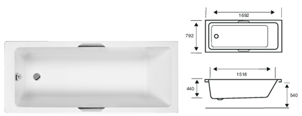 INT CARRON Twin Grip SE Bath available in 1500/1600/1650/1700/1750/1800mm Length
