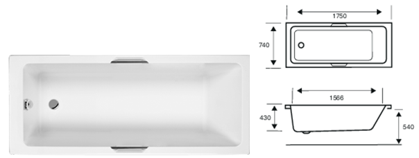 INT CARRON Twin Grip SE Bath available in 1500/1600/1650/1700/1750/1800mm Length