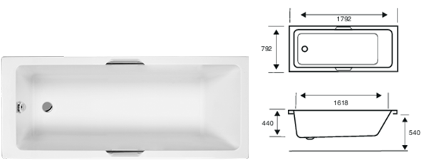 INT CARRON Twin Grip SE Bath available in 1500/1600/1650/1700/1750/1800mm Length