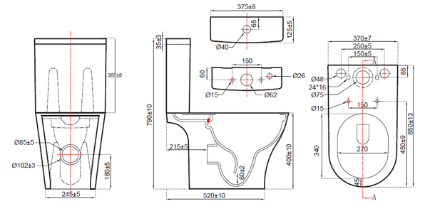 KAM D Shape Rimless Toilet and 550mm Basin Set Including Seat
