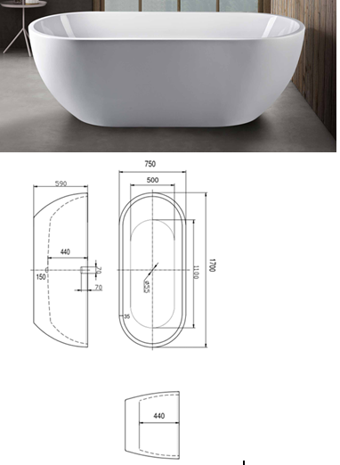 LYD Free Standing Oval Bath available in 1500/1700 and 1800mm