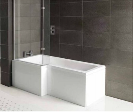 L-Shape Bathroom suite with Square Designer Toilet and Sink Waterfall Taps