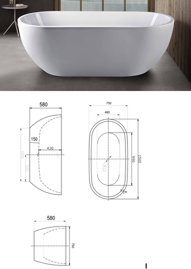 LYD Free Standing Oval Bath available in 1500/1700 and 1800mm