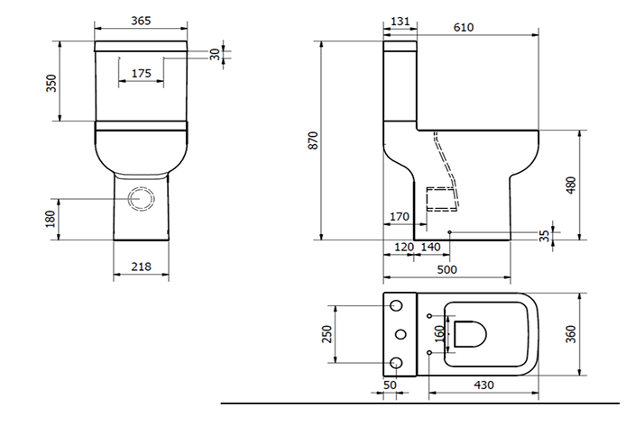 OPT Square Shape Rimless Toilet and 550mm Basin Set Including Seat