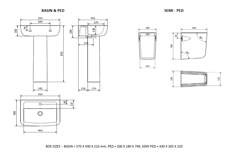 OPT Square Basin and Pedestal 550mm
