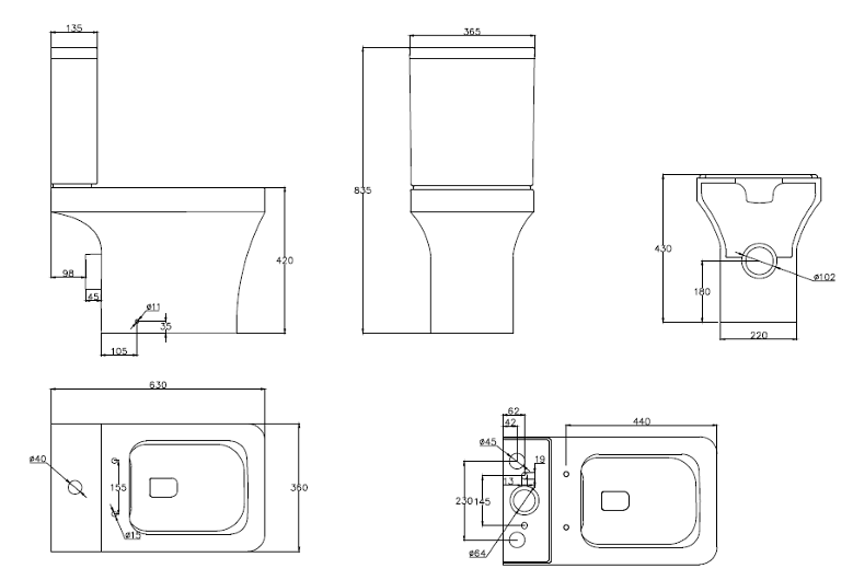 OZO Square Shape Rimless Toilet Including Seat