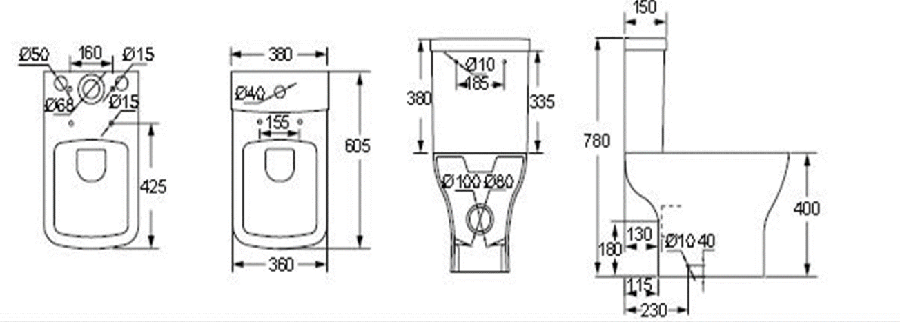 PRI Square Rimless Short Projection Toilet and Basin Set Including Seat