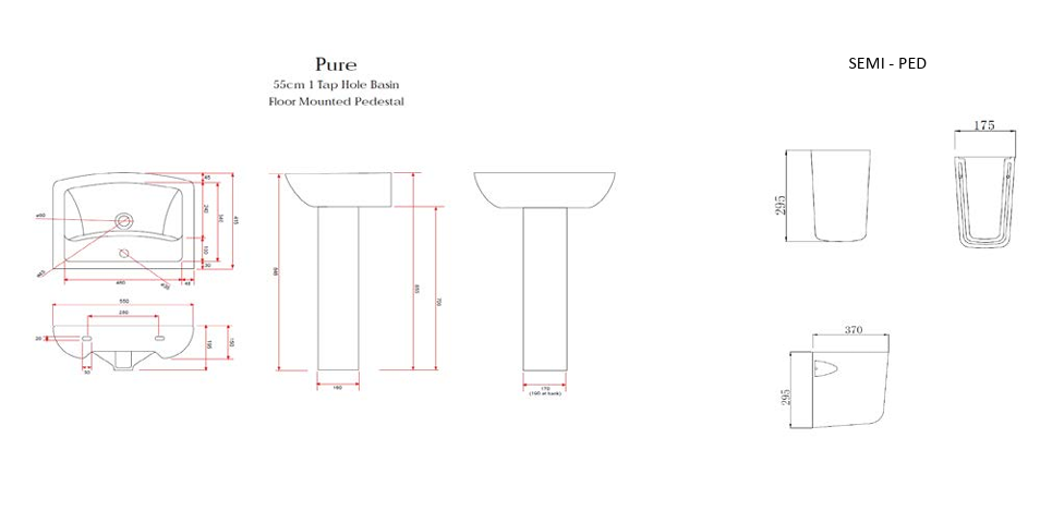 PUR Square Basin and Pedestal 550mm