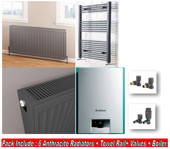 Vaillant Combi Boiler Heating Pack including 7 Anthracite Radiators