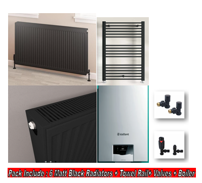 Vaillant Combi Boiler Heating Pack including 7 Matt Black Radiators