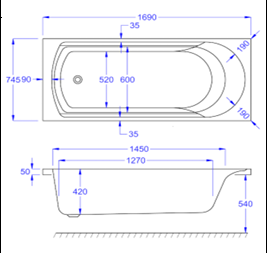 Arc Curve Bath Single Ended 1700/1500 x 700 x 515mm