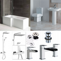 L-Shape Bathroom suite with Square Toilet and Sink Waterfall Taps set and Shower