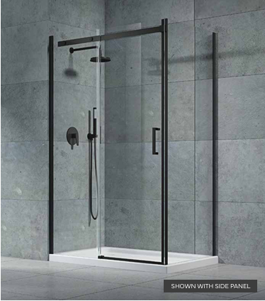 Frameless 8mm Sliding Door and Side Panel Available in Brushed Brass, Brushed Bronze, Gun Metal, Black, Chrome