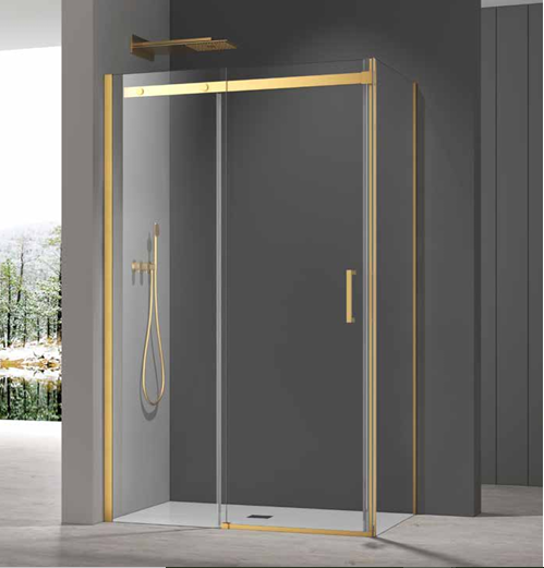 Frameless 8mm Sliding Door and Side Panel Available in Brushed Brass, Brushed Bronze, Gun Metal, Black, Chrome