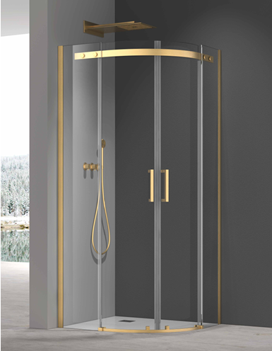 Frameless 8mm Quadrant Two Door 900mm Available Brushed Brass, Brushed Bronze, Gun Metal, Black, Chrome.