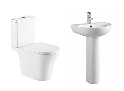 KAM D Shape Rimless Toilet and 550mm Basin Set Including Seat