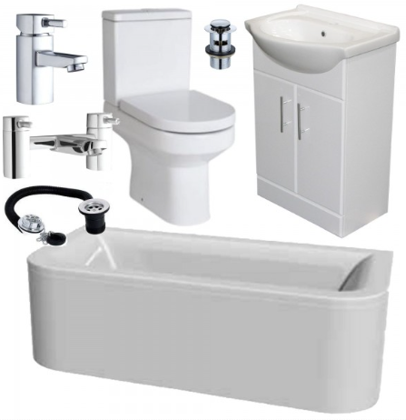 Modern Bathroom Suite 1700mmx800 Double End D Shape Bath toilet +  Vanity Unit Taps