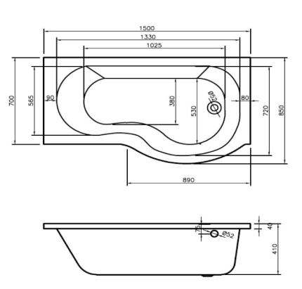 P-Shape Bathroom suite with Designer Toilet and Sink