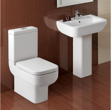 L-Shape Bathroom suite with Designer Toilet and Sink and Taps
